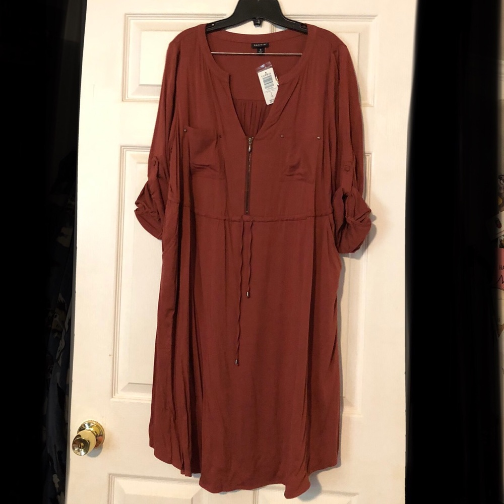 Torrid Rust Orange Mini Challis Zip-Front Shirt Dress, Sz 0X=12, NWT